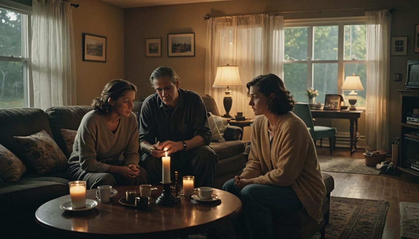 Family Embrace After Bereavement in Gregory Crewdson Style
