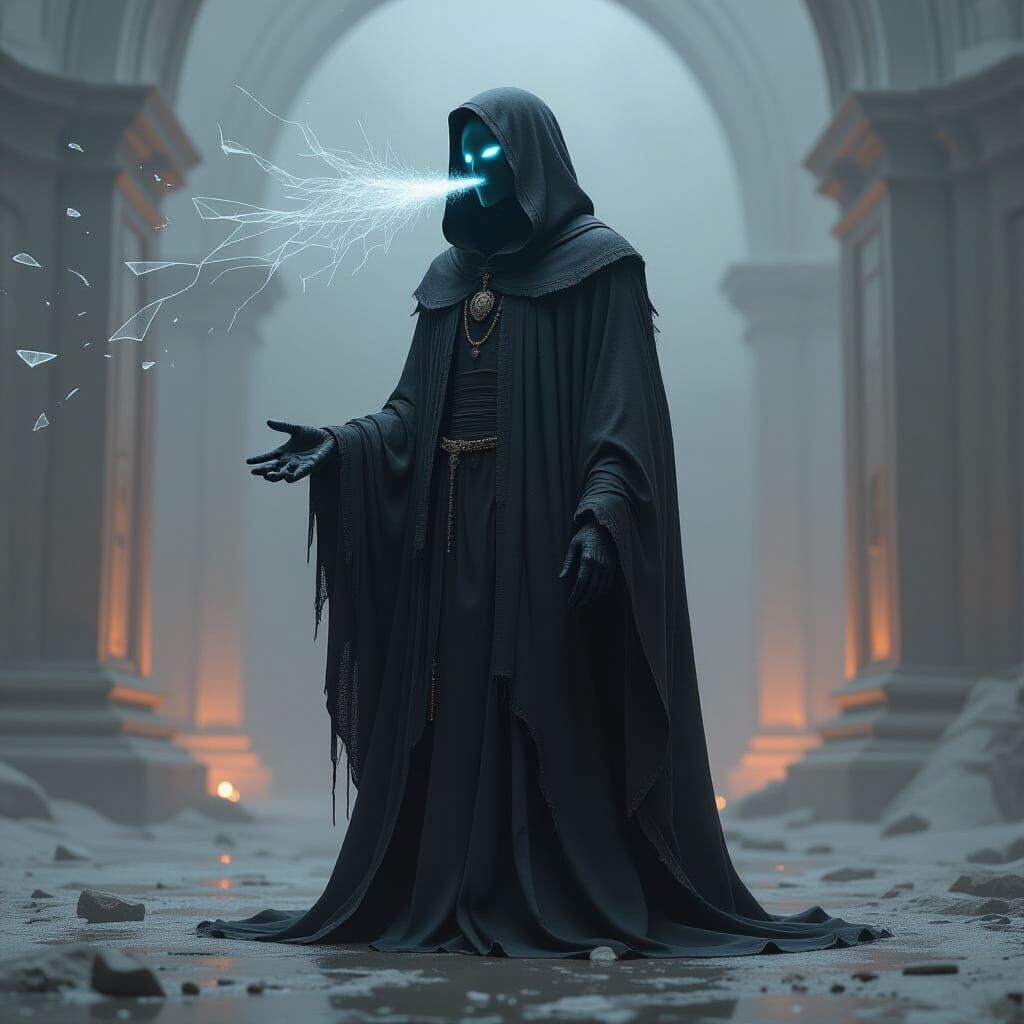 Towering Glass Figure in Dreamlike Void