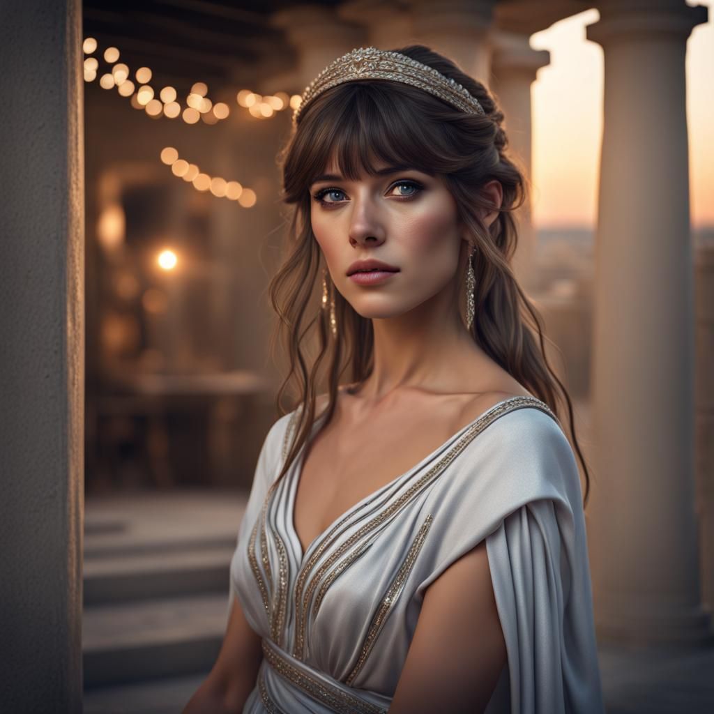 Beautiful Greek Woman with Bangs in Realistic Style
