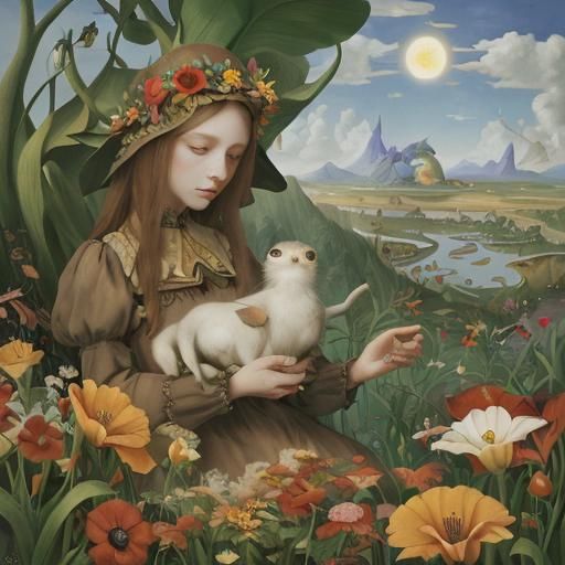 Surreal Utopia: Anthropomorphic Flowers in Dream Landscape