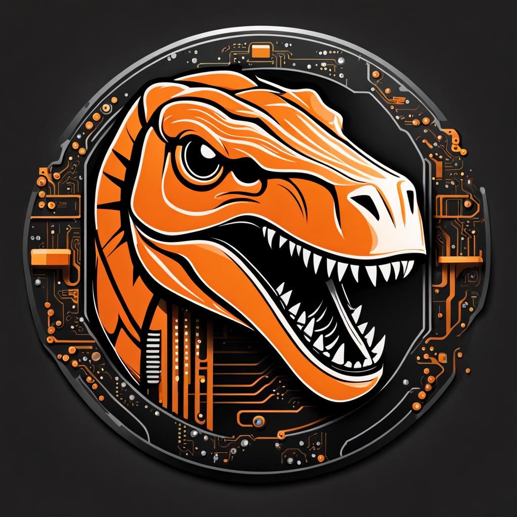 T-Rex Logo with Circuit Board Background