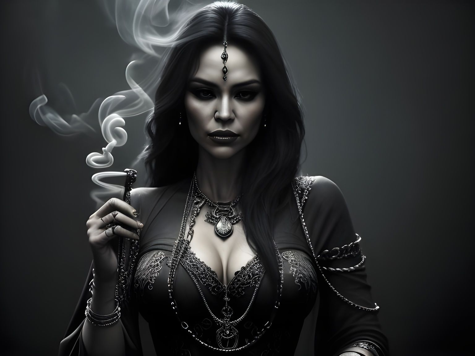 Sensual Smoke Woman with Chain in Hyperrealistic Style