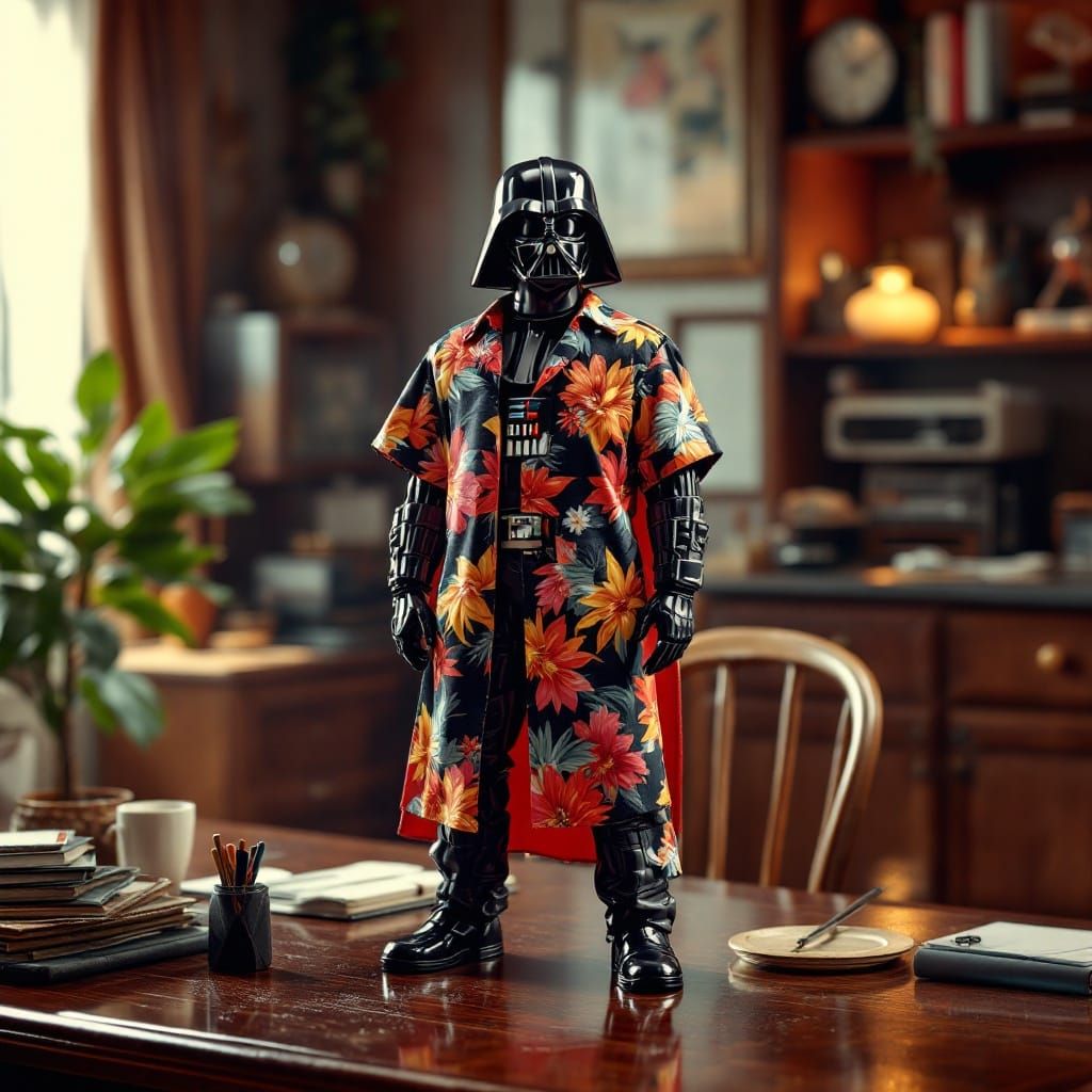 Darth Vader in Hawaiian Shirt, Retro Futuristic Style