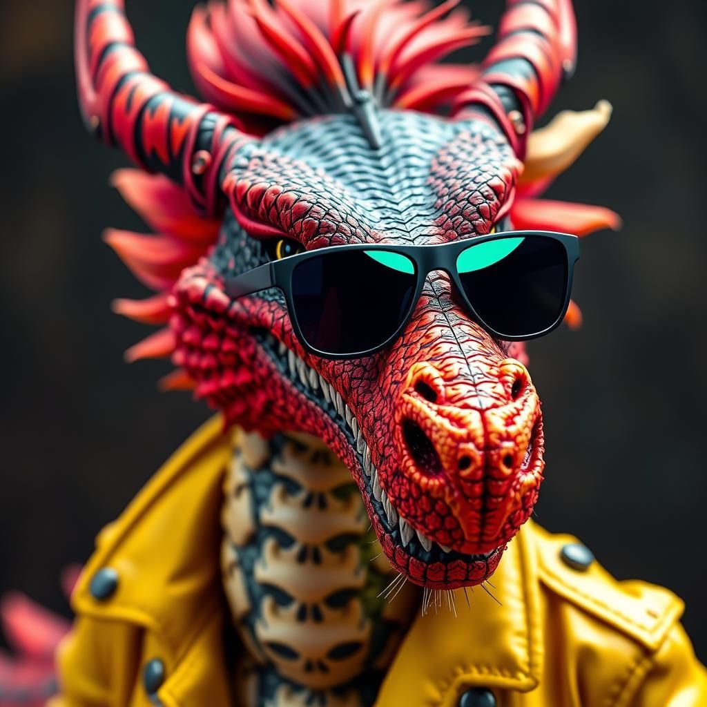 Dragon in Sunglasses with Rockabilly Hair, Digital Art