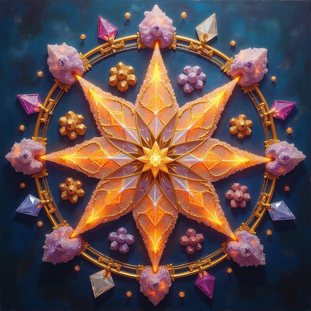 Xtramental Crystal Mandala in Oil Painting Style