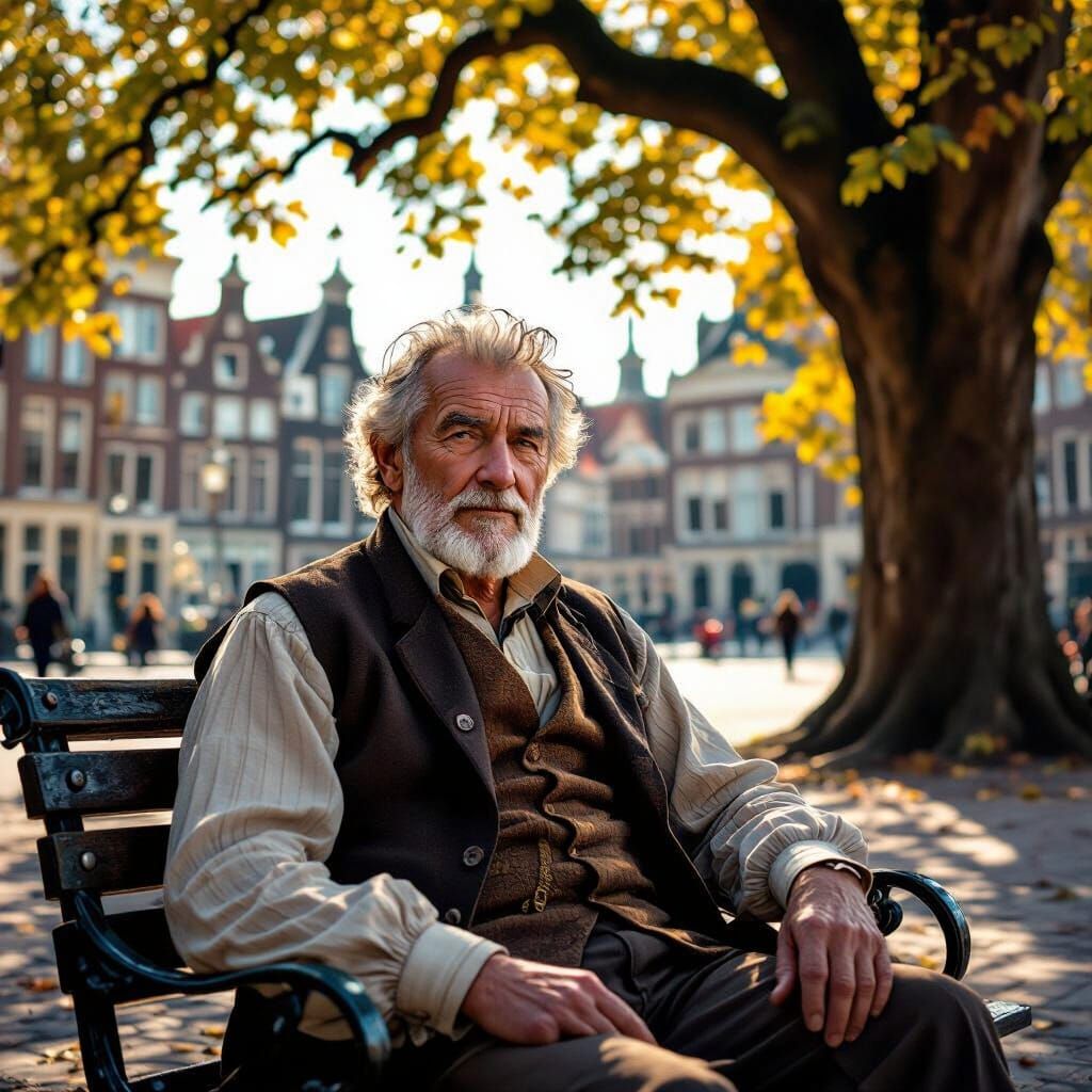 Elderly Man in City Square, Rembrandt Style