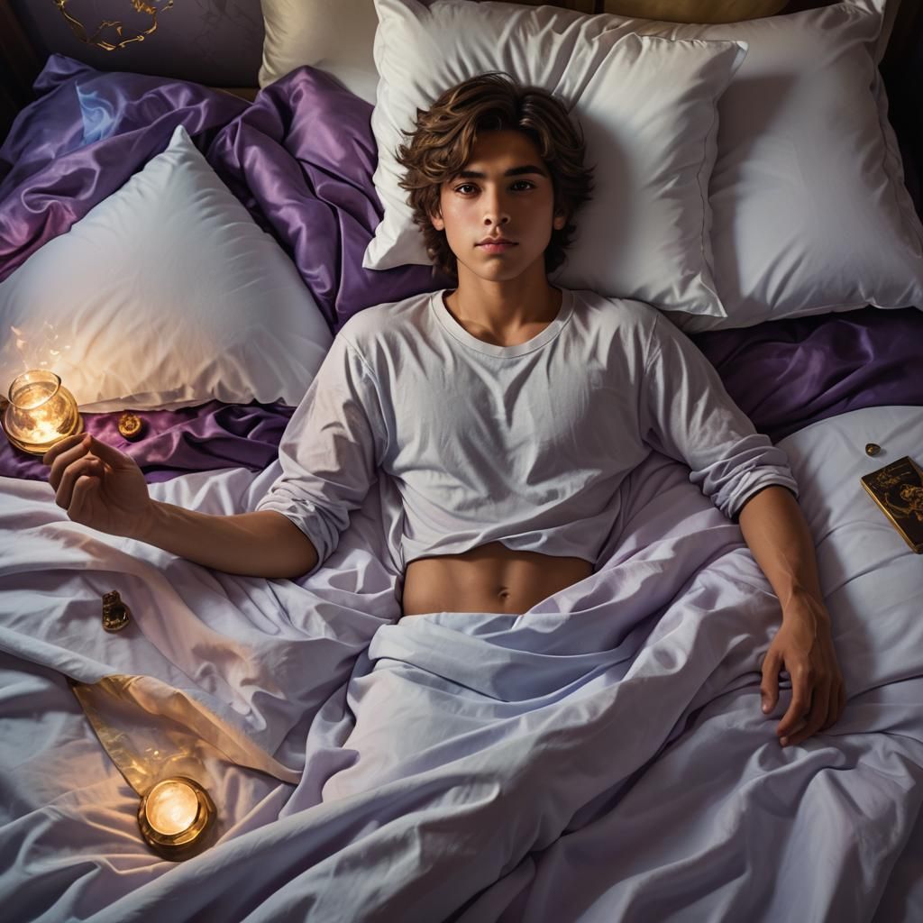 Fantasy Teenager in Bed: Cinematic Still