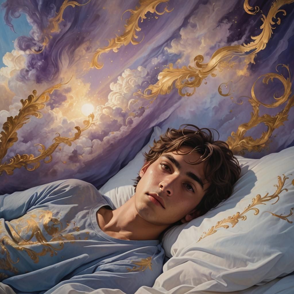 Dreamy Teenager in Bed with Ethereal Lighting