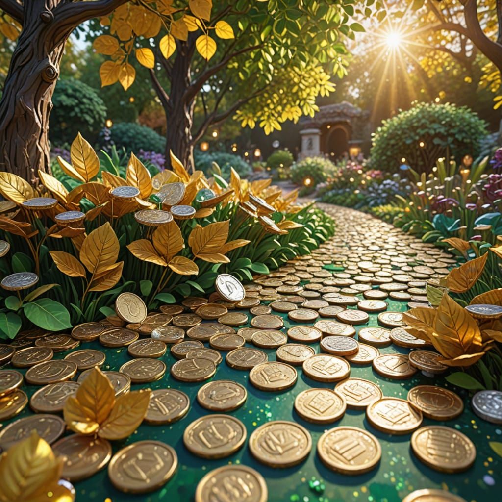 Vibrant Oil Painting of a Money Garden