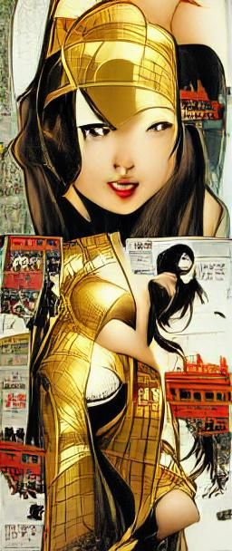 Hong Kong Woman in Black and Gold Comic Art