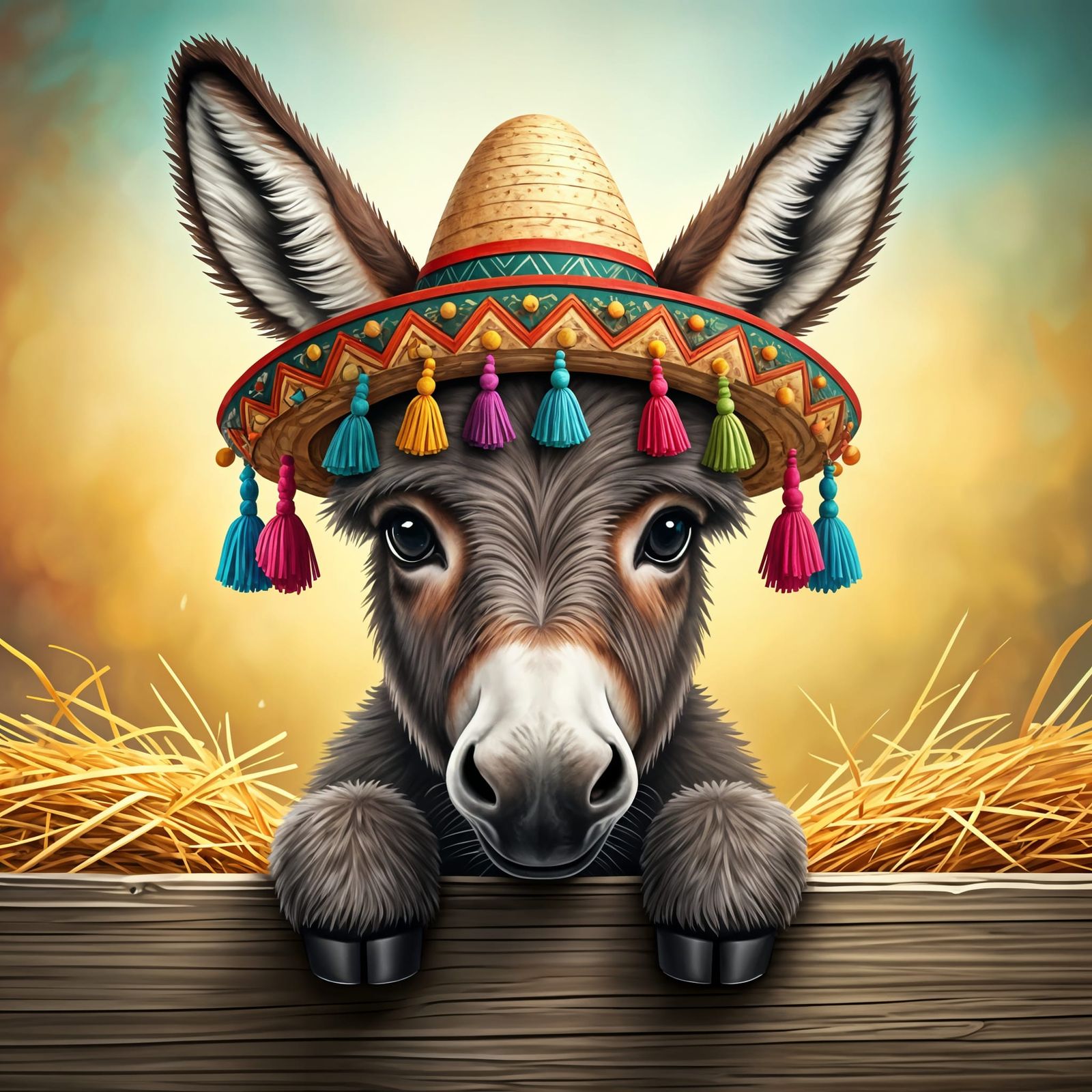 Cute Donkey with Sombrero in Storybook Style