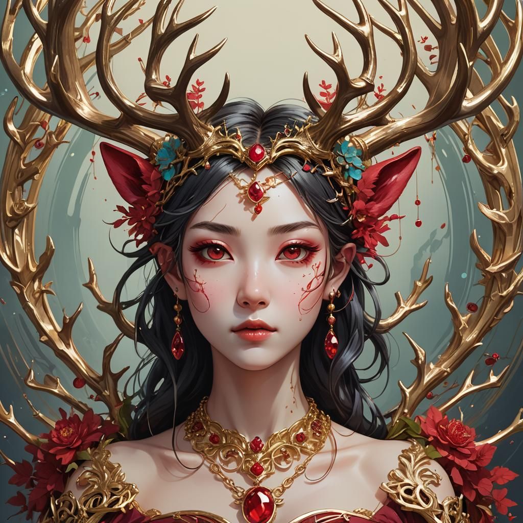 Ruby Necklace with Antlers in 3D Anime Art