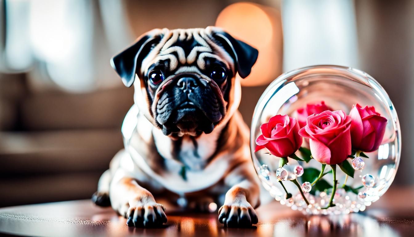 Crystal Pug with Roses: Professional Photography