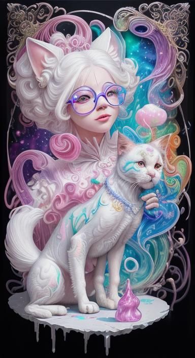 8k resolution astral cosmic candyland with dogs and cats and rabbits all white mixed media <3>