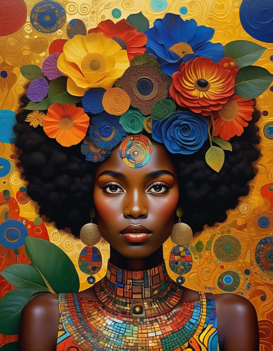 Mesmerizing Woman: Surreal Multicoloured Art in Klimt Style