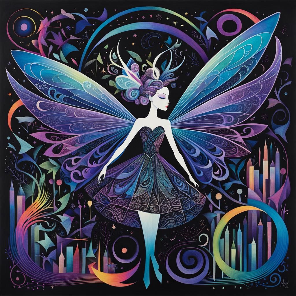 Rainbow Calligraphy with Cubist Figure in Graffiti Art