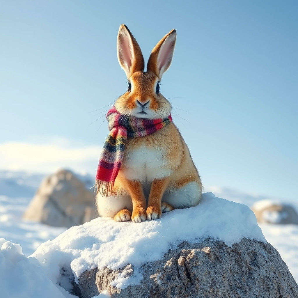 Happy Snowshoe Hare in Winter Wonderland