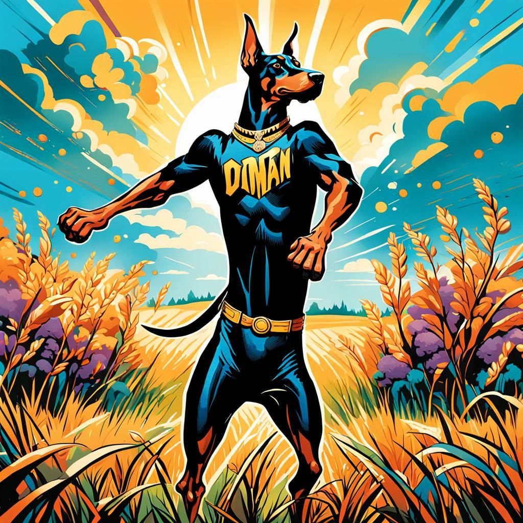 Doberman Dog Dancing: Comic Book Art