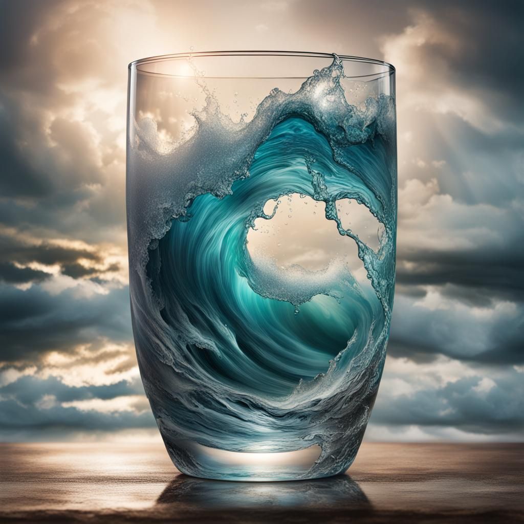 Stormy Sea in Glass: Hyperrealistic Splash Art