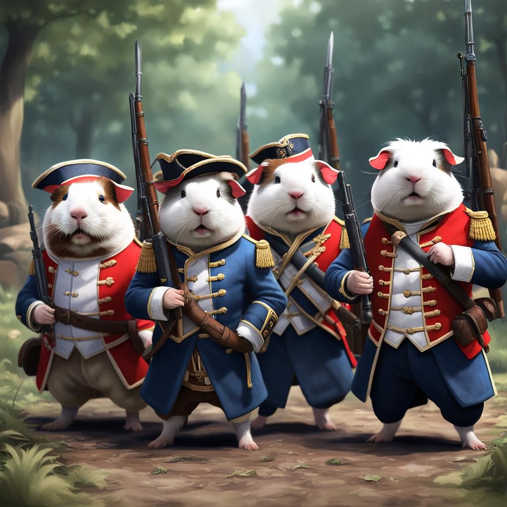 Guinea Pigs as American Revolution Soldiers in 3D Anime Art