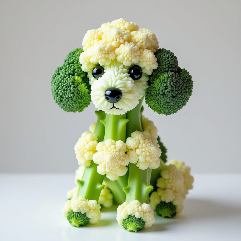 Broccoli Poodle Sculpture in Ash Thorp Style
