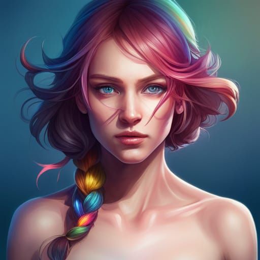 Rainbow Portrait of a Cute Girl in Artgerm Style