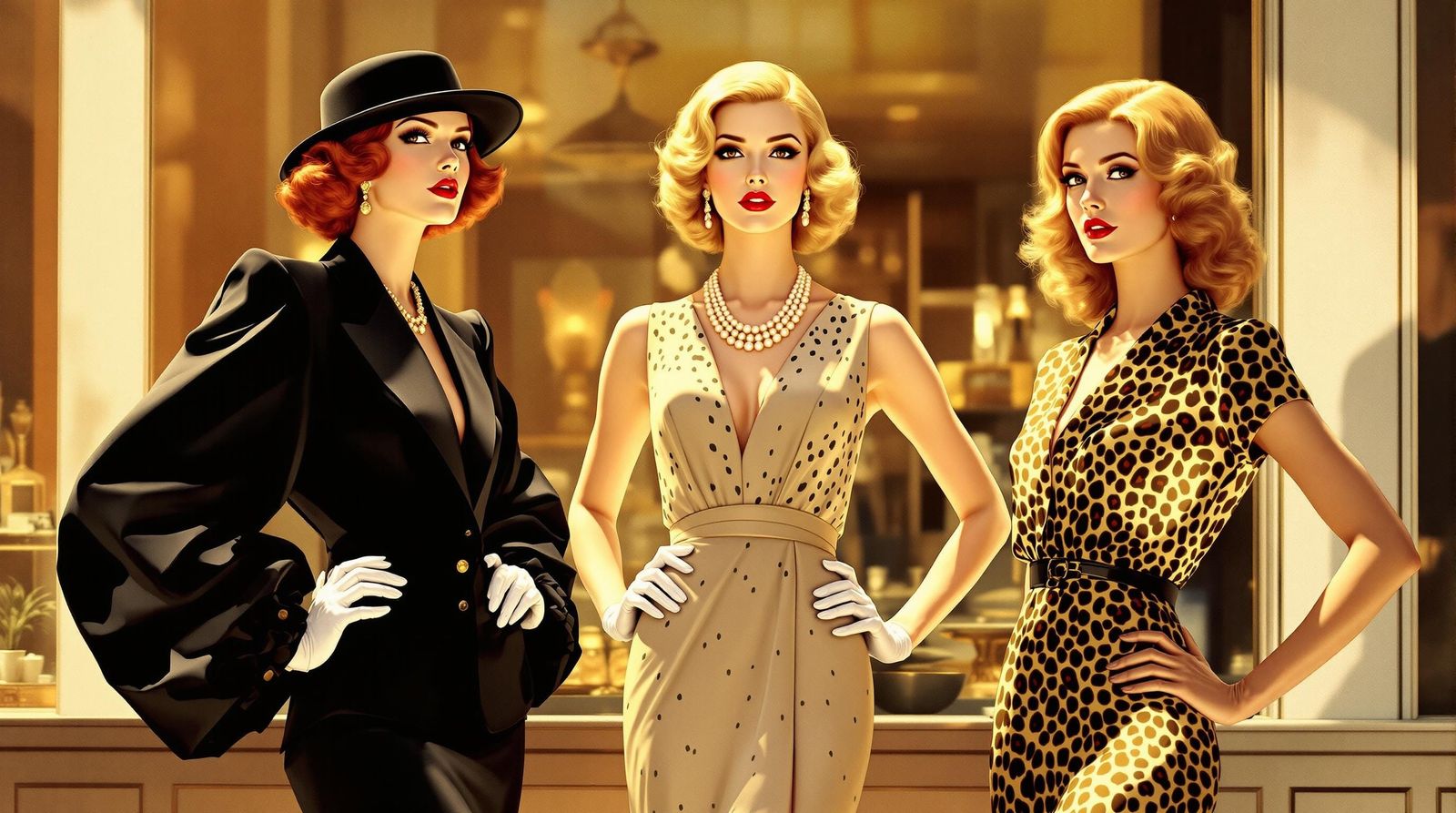 Glamorous Women in Vintage Fashion with Animal Prints