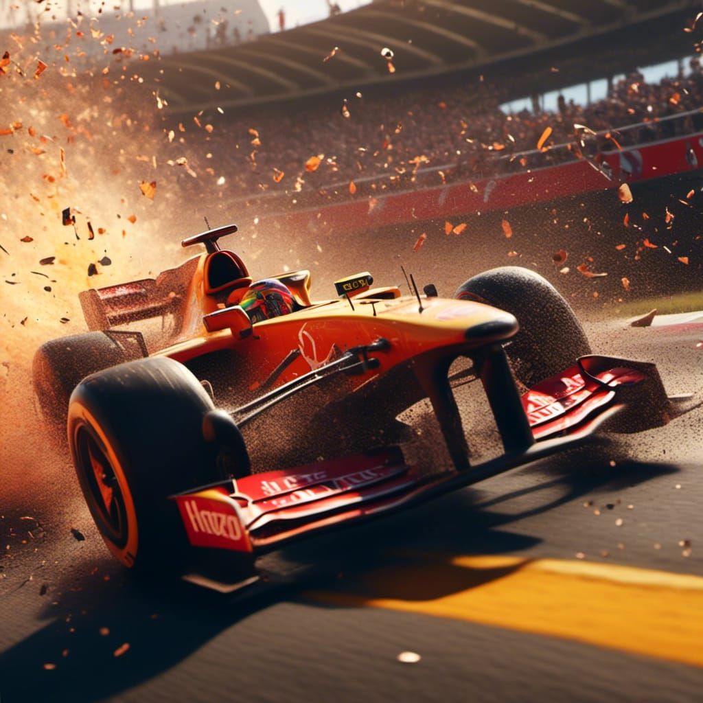 Formula 1 Car Crash Hyper-Realistic Digital Art