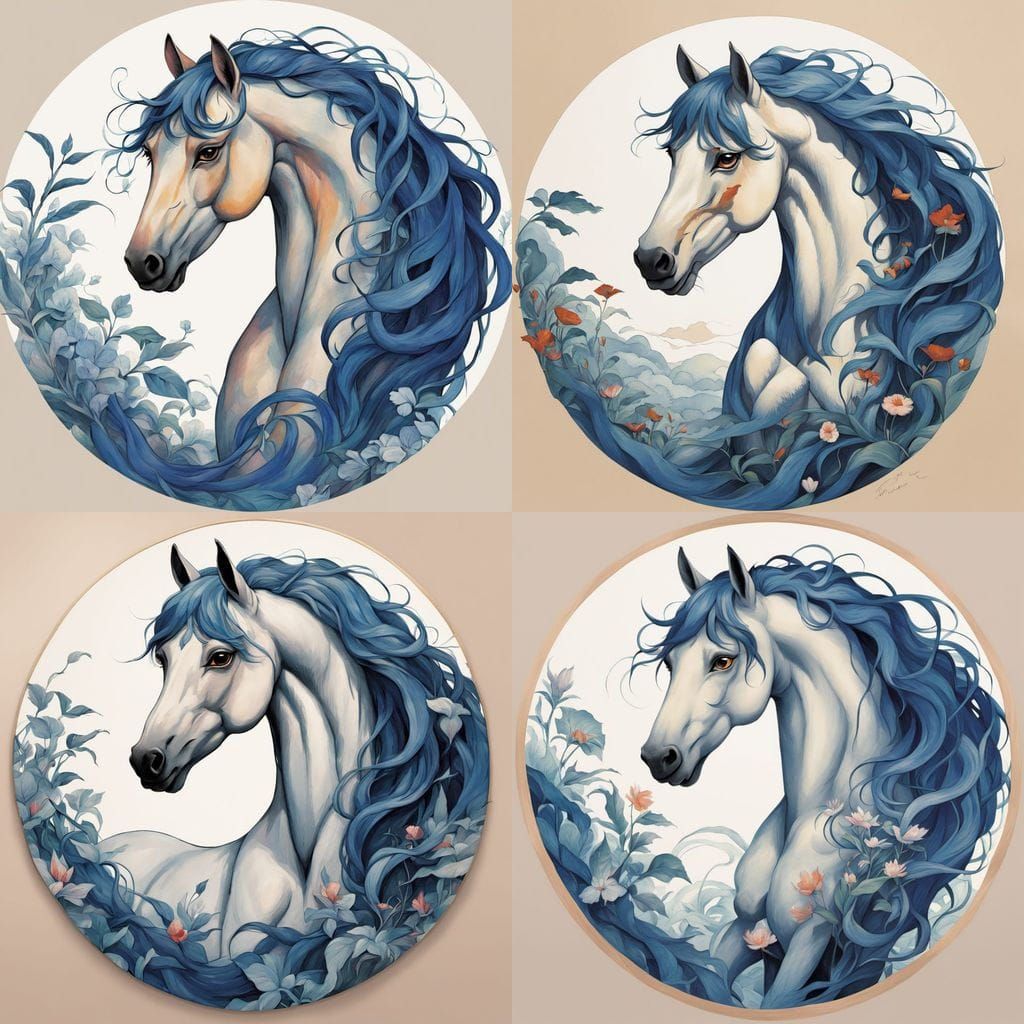 Vibrant Horse in Whimsical Dreamlike Surroundings, Cyberpunk...