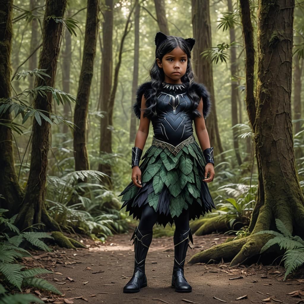 Hyperrealistic Girl with Panther Features in Forest