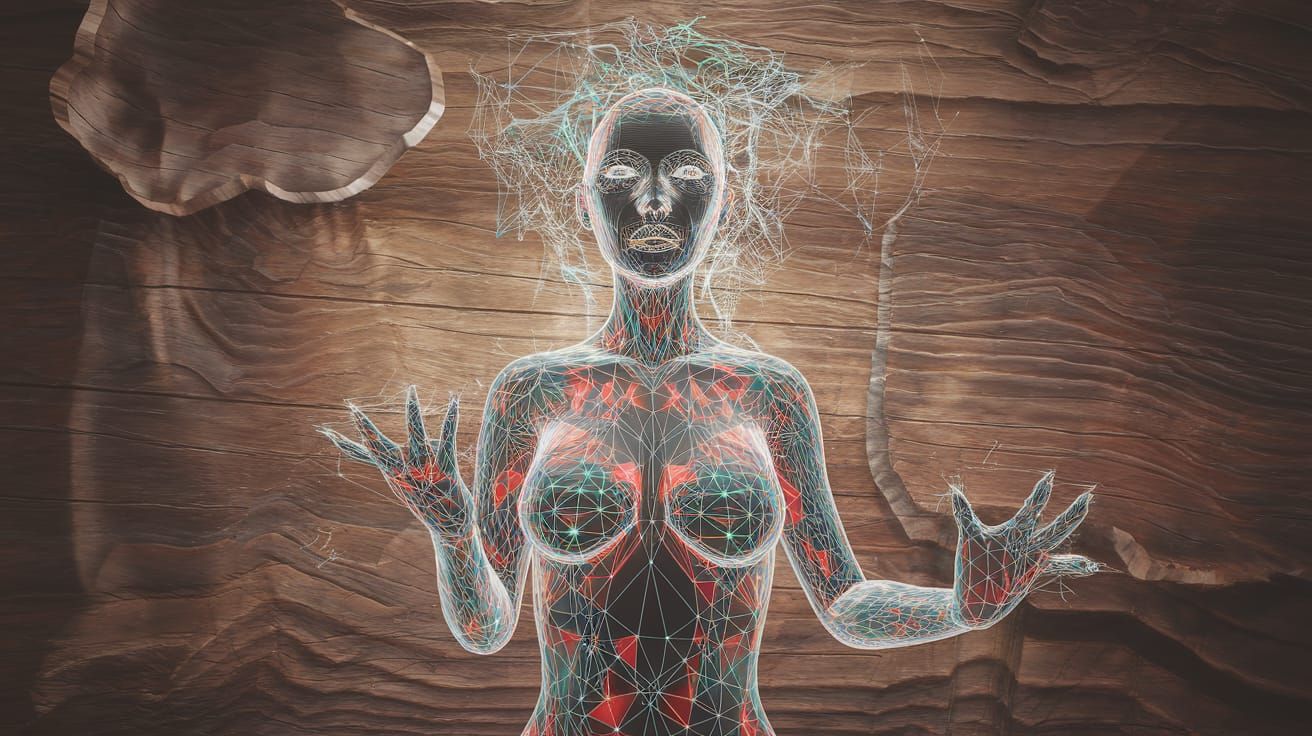 Chaotic Luminescent Woman in Audrey Kawasaki Style