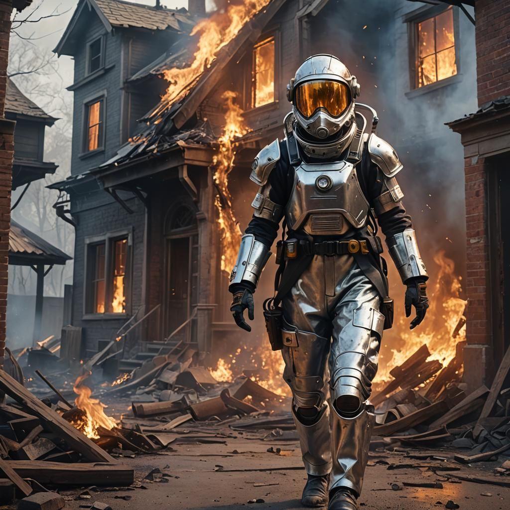 Woman in Fire Suit Rescuing Survivors