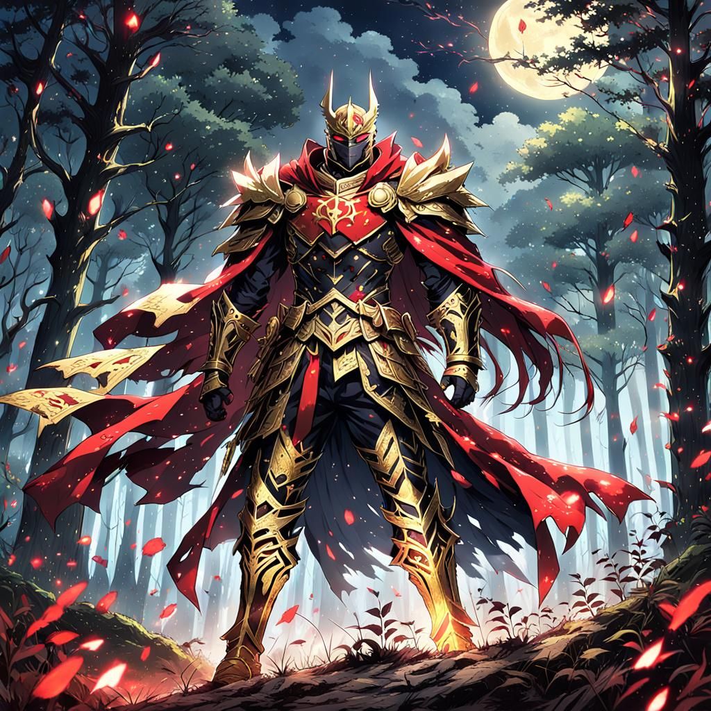 Crimson Knight in Moonlit Forest: Anime Key Visual