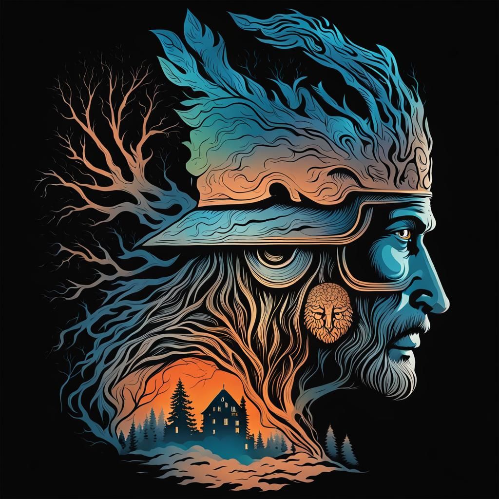 Odin Profile with Tree Brain in Vector Art