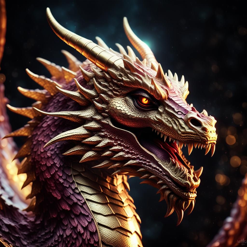 Golden Dragon Head with Halo Aura in Angelcore Style