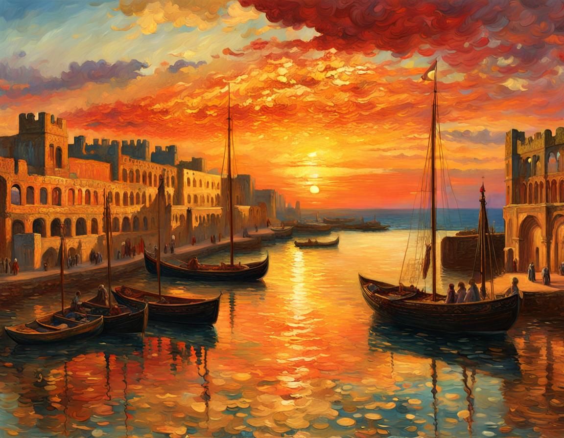 Pre-Raphaelite Sunset: Detailed Oil Painting in Neo-Impressi...