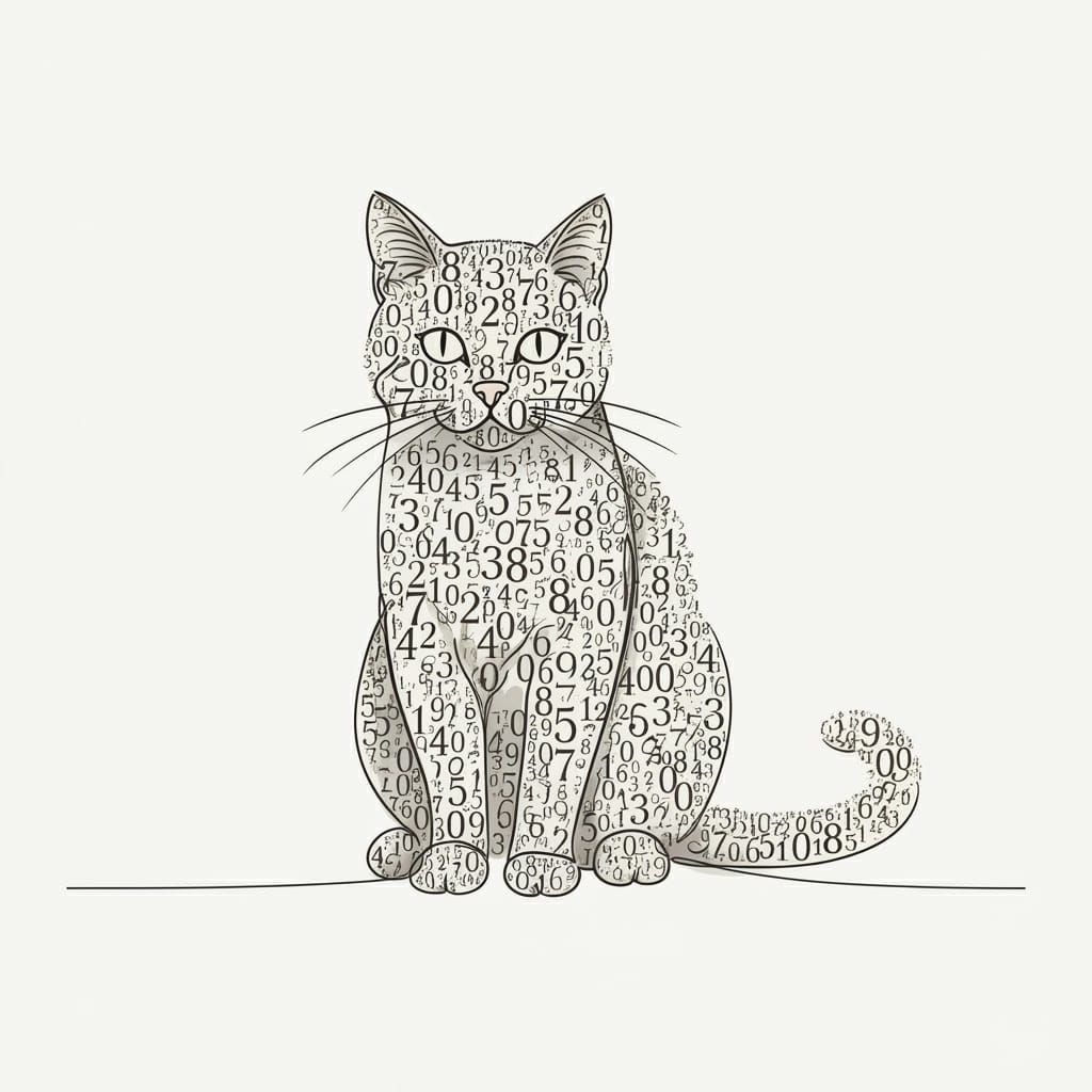 Minimalist Number Cat Silhouette in One-Line Style