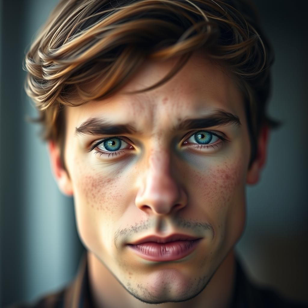 Portrait of Young Man with Piercing Blue Eyes