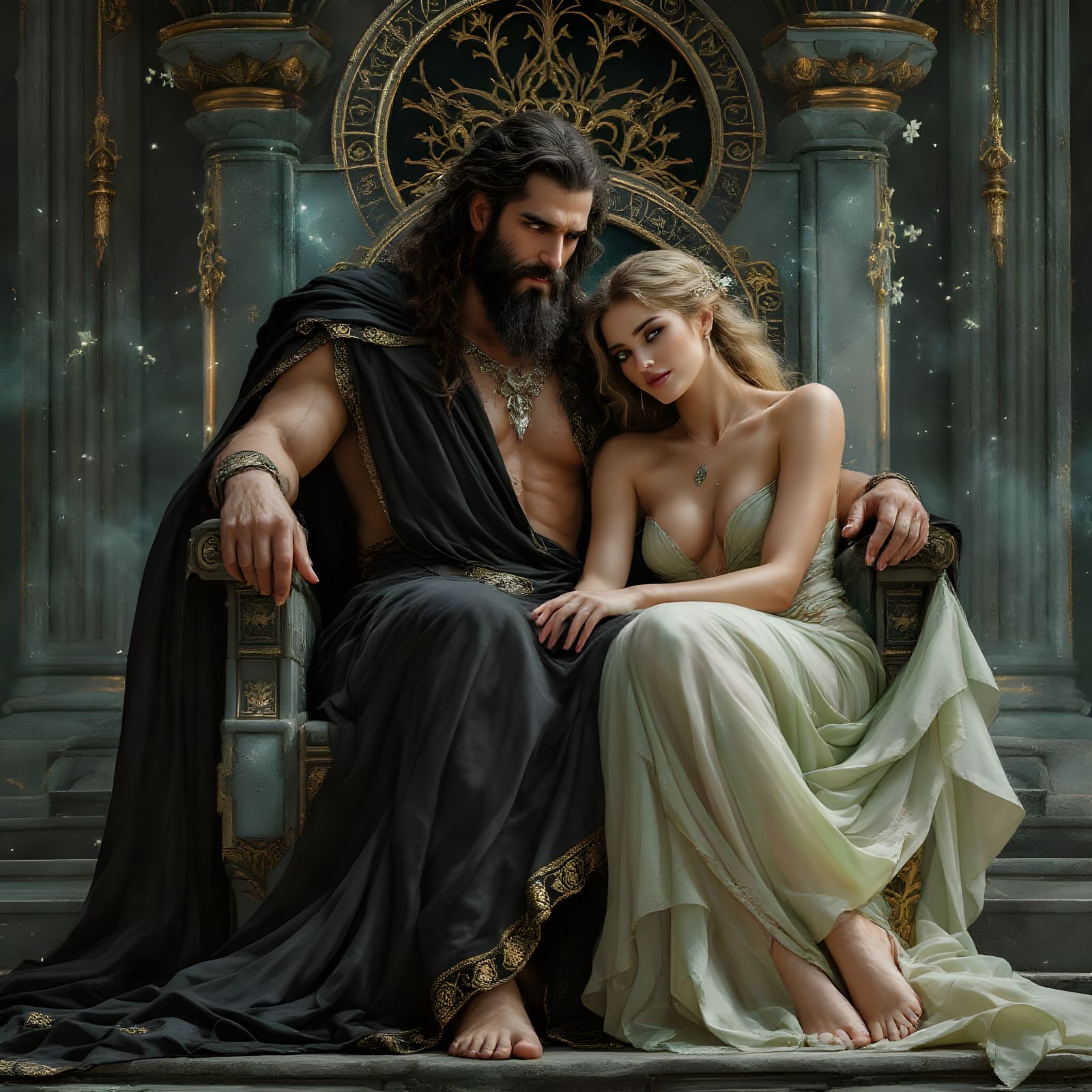 Greek Gods Hades and Persephone in Benevolent Underworld Sce...