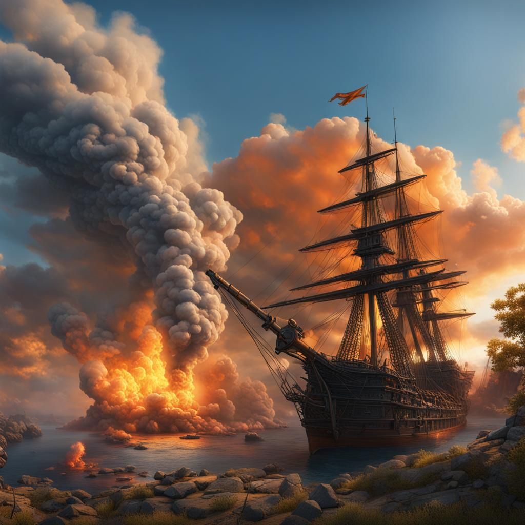Monitor vs Merrimack: Naval Battle in Matte Painting