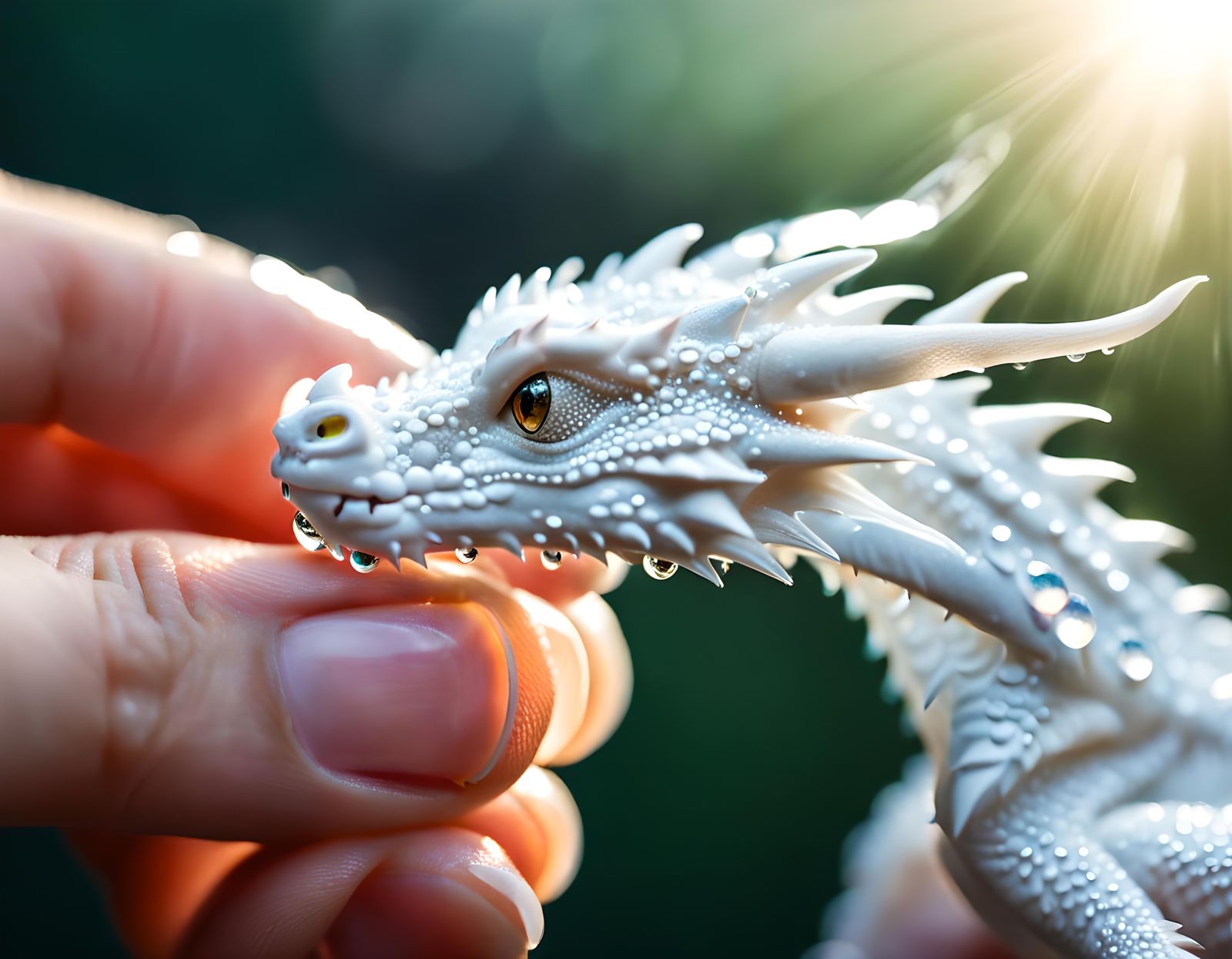 Tiny White Dragon on Hand, Macro Photography
