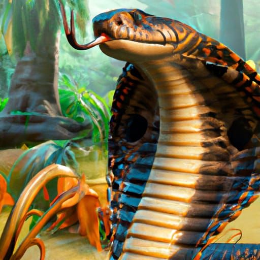 Realistic King Cobra in Lush Jungle, Detailed Matte Painting