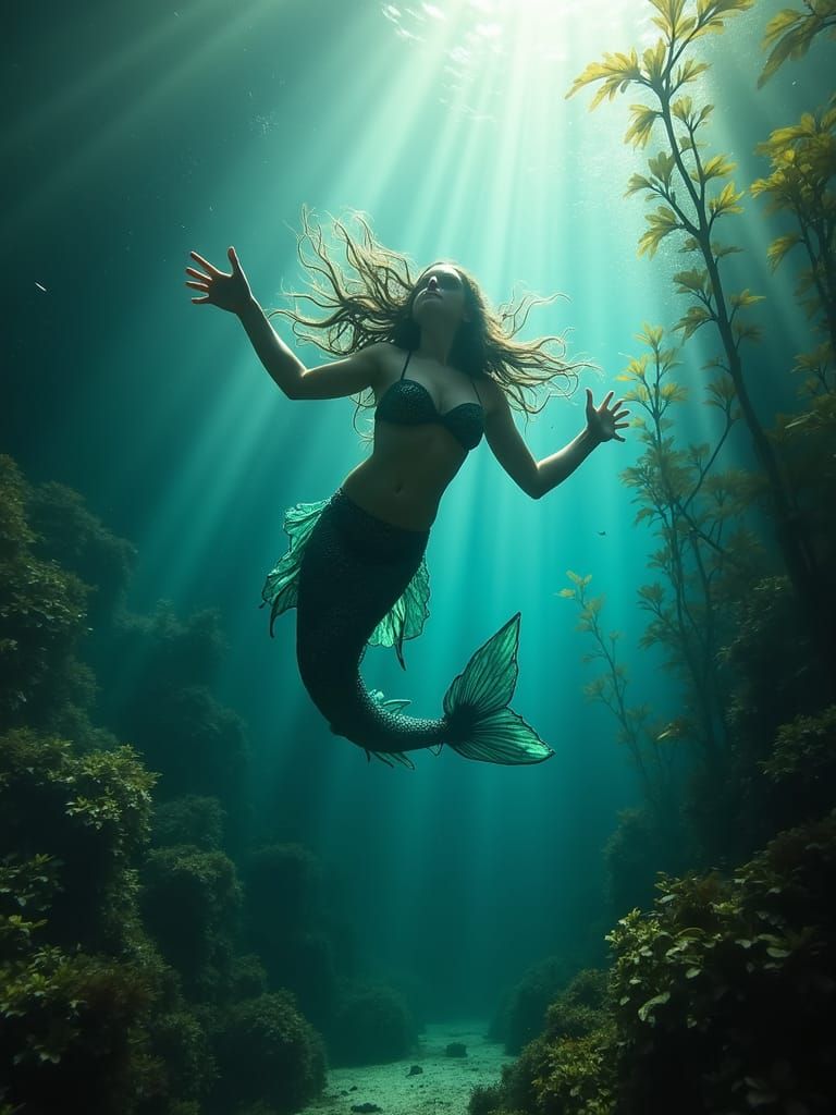 Beta Fish Mermaid Siren in Kelp Forest