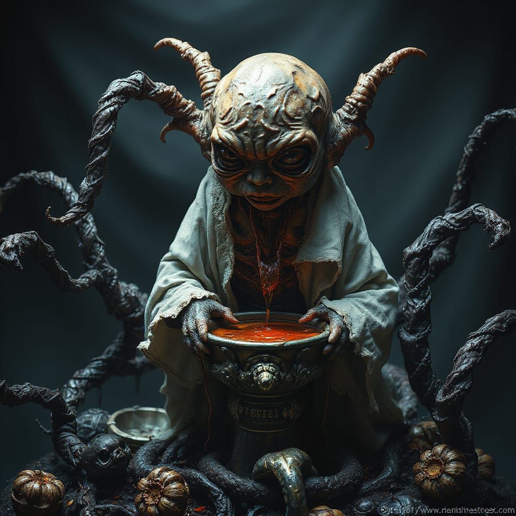 Horrific Monster Baby Sipping Nectar: Biomechanical Horror