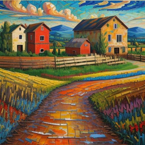 Expressionist Landscape with Impasto Acrylic Paint