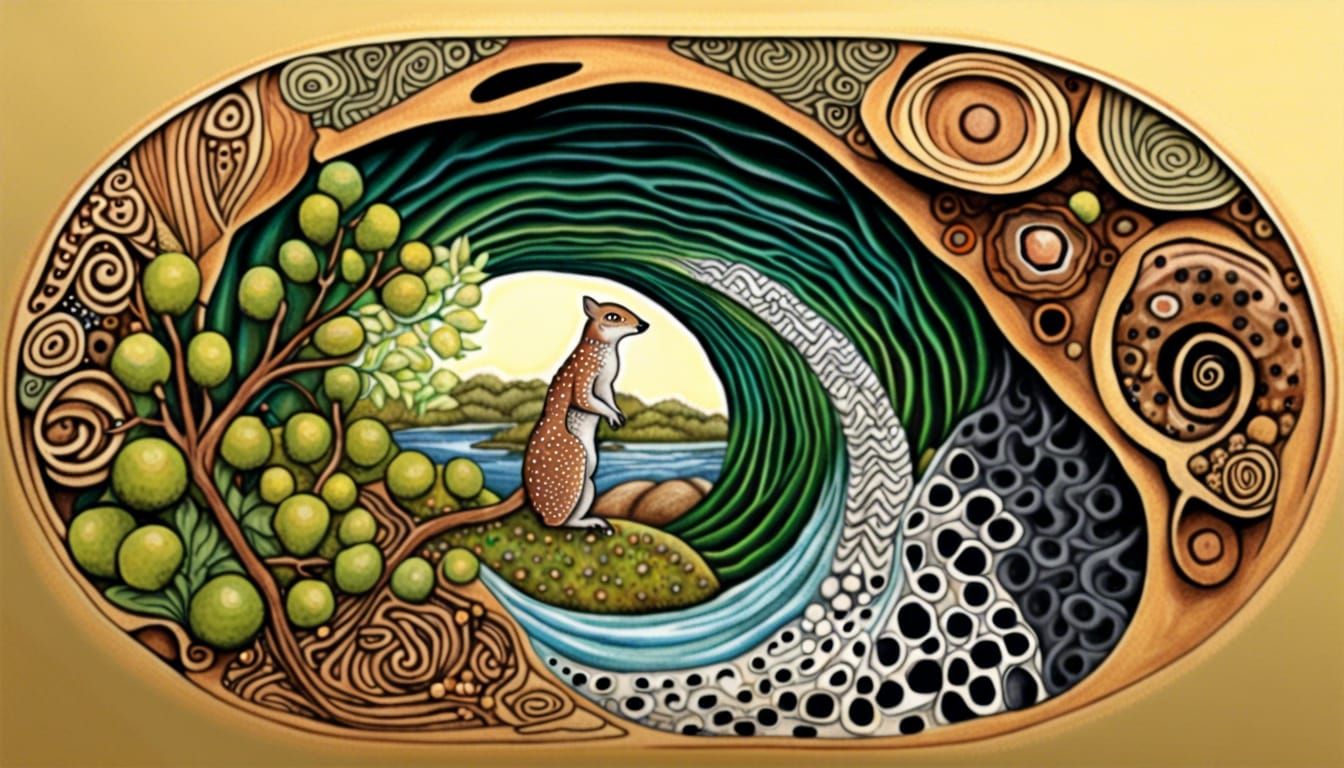 Waterfall Portal with Australian Wildlife in Quantum Zentang...