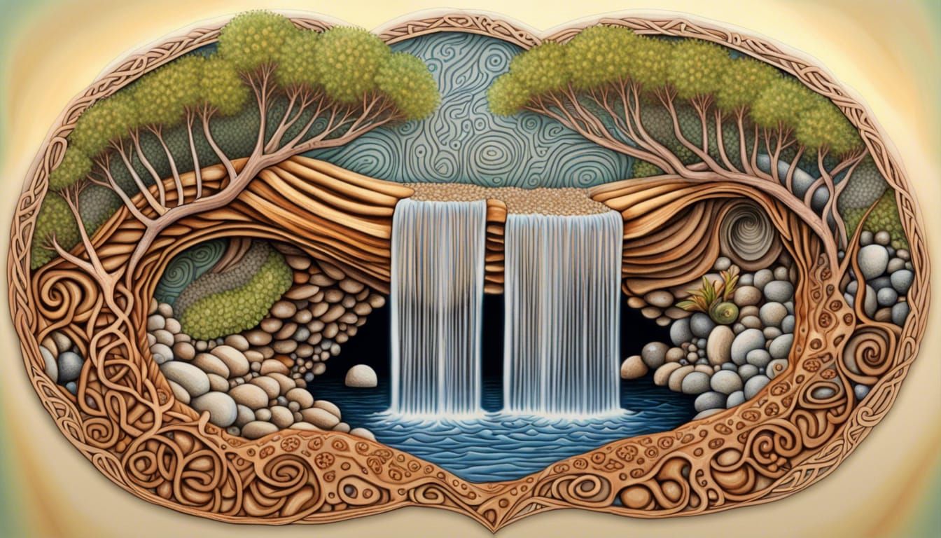 Waterfall Portal with Australian Fauna in Fractal Style