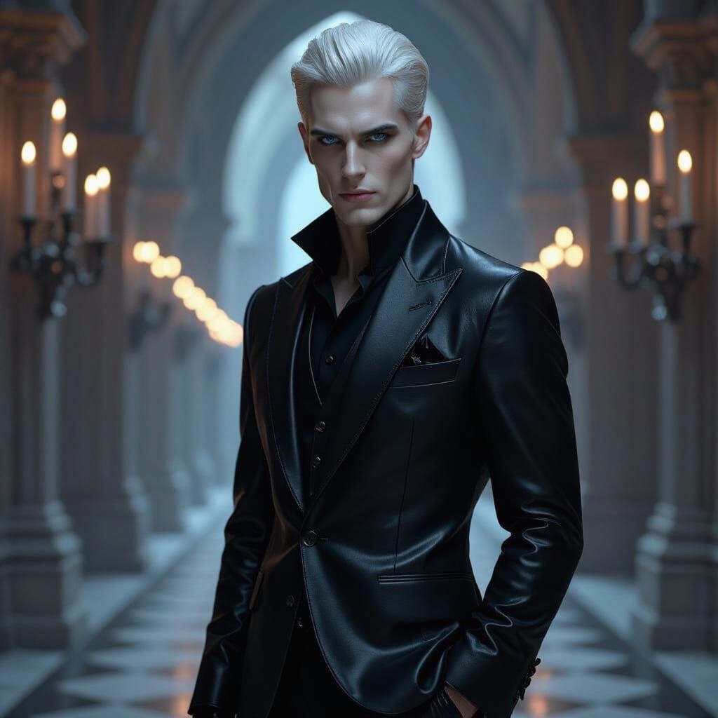 Gothic Man in Leather Suit, Cinematic Digital Painting