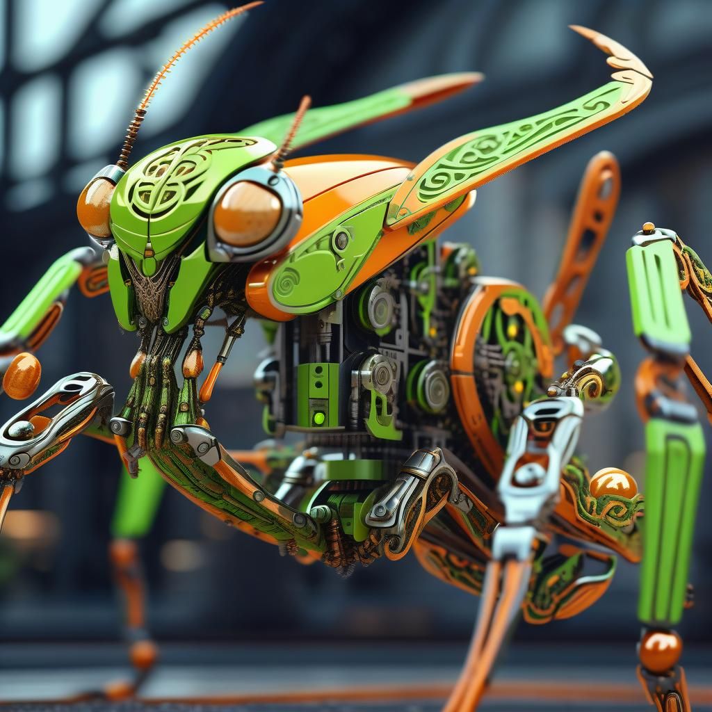Ornate Mechanical Mantis in Sci-Fi Style