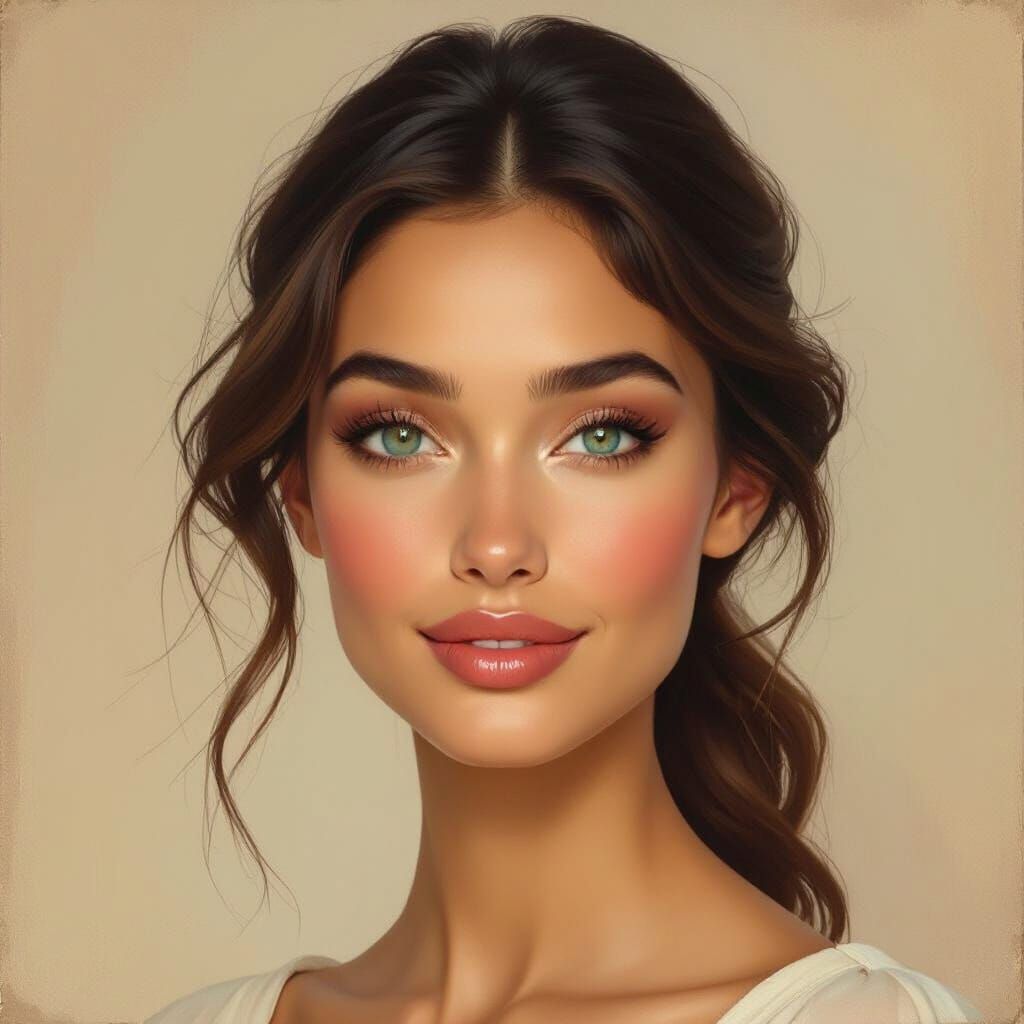 Elegant Oil Portrait of a Woman with Turquoise Eyes